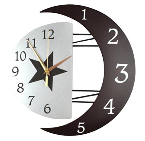 Ysayc Wall Clock Modern DecoRation Sun And Moon Wall Clock Mute The Living Room Clock Personalized Clock Simple Bedroom Linked To The Table , 16 inches , arabia dial