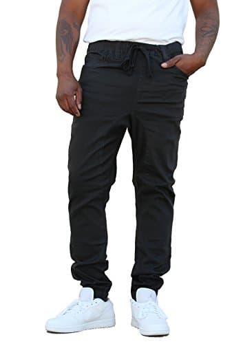 REVOL MEN'S TWILL / DENIM DROP CROTCH HAREM JOGGER PANTS, Medium SG002-CHARCOAL