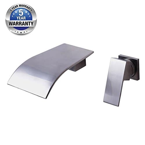 Wall Mount Two Holes Bathroom Sink Faucet Single Handle Vessel Waterfall Faucets Widespread Brushed Nickel