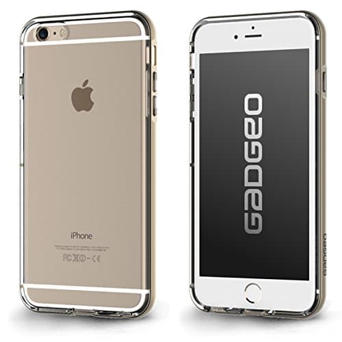 GADGEO iPhone 6 Plus Clear Transparent Silicone Gel Bumper Case Cover Soft Flexible TPU with Tough Designer Surround Best iPhone 6 Plus Slim Gold Protective Case Cover Includes Screen Protector Film