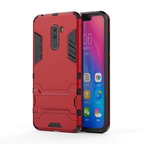 HDRUN Full-body Rugged PC Bumper Hard Case Hybrid Dual Layer Protective Cover with Kick Stand Compatible for Xiaomi Pocophone F1 - Anti-Scratch - Shock Absorption,Red
