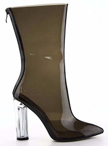 CherryMad Ella-1 Transparent Vinyl Block Chunky Clear Perspex Ankle Boot Bootie (6.5, Black)