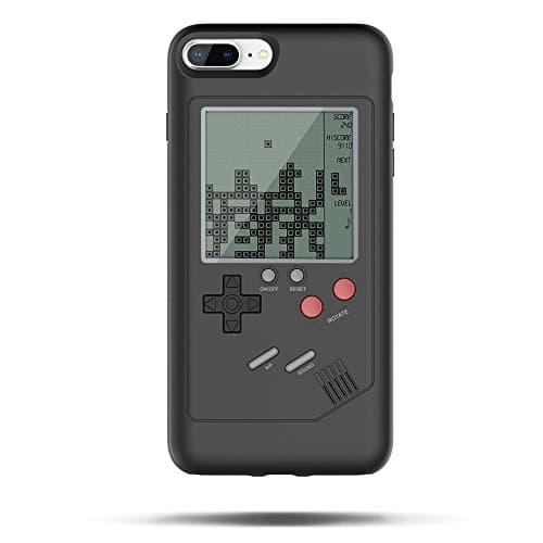 Tetris Phone Case for iPhone 7Pus/8Plus, SIKSIN Game Phone Case iPhone Gameboy Gaming Tpu Cover Bumper Cushion Anti-scratch Cell Phone with Game Display Back 2-IN-1 Black