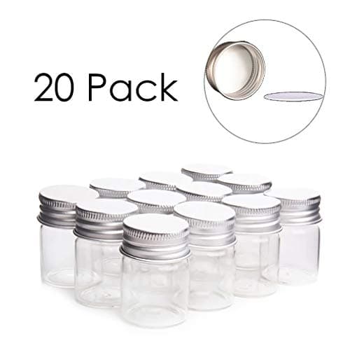 (Pack of 20) 15ML Empty Clear Refillable Glass Vials- Sample Vials for Ink Drift/Wishing/Message Bottles Wedding Favors Perfume Essential Oil Cosmetics with Aluminum Screw Top