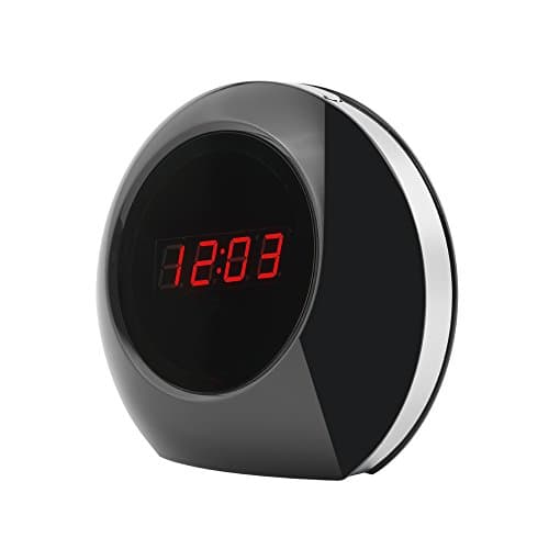KOAMILY Wi-Fi Hidden Clock Camera Spy Wireless Alarm Clock Wide View 1280x960 Spy Camera (Free a 8GB Micro SD Card) Bright Black