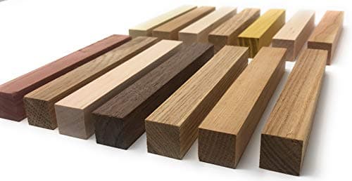 Pen Blanks (14 Piece) Sycamore, Ash, Cherry, Walnut, Osage Orange, White Oak, Red Oak, Curly Maple, Hickory, Poplar, Soft Maple, Hard Maple, Red Cedar & Red Elm 3/4" X 3/4" x 5.25"