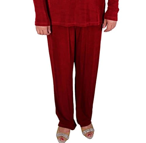 Women's Acetate Slinky Elastic Pull On Long Pants Made in USA Red
