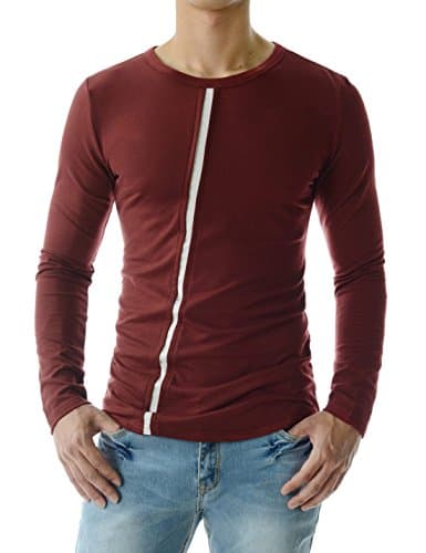 Showblanc (SBDK54) Male Fitted Design Front Cross Line Point Round Neck Tshirts WINE US M(Tag size XL)