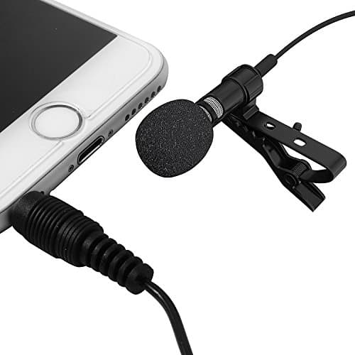 ETvalley Lapel Microphone Clip-on Omnidirectional Microphone with Clip, Windscreen, Storage Bag for iPhone, iPad, iPod Touch, Samsung Phones and Windows Smartphones, Recording, Black