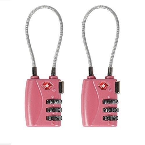 Xunbin TSA Lock Combination Padlock 2 Pack- 3-Digit Combination Security Cable Padlock-Suitcase Cable Lock TSA Luggage Locks Special Alloy (PINK)