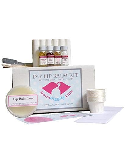 BalmDiggity Lips Ultimate DIY Lip Balm Kit | Everything You Need for 12 Tubes Melt & Pour Balm Base 4 Flavor Oils Labels Mixing Cups Droppers & More! Easy - No Hassle - 12 Lip Balms For Healthy Lips