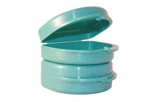 2 Pack- Glitter Retainer Case; Aqua. BPA free, sturdy & made in the USA. Design works with most dental health care products, such as retainer, invisalign, hockey & sport mouthguard storage. (Aqua)