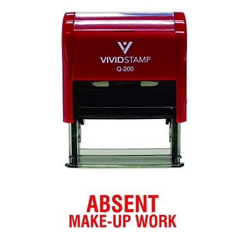 Vivid StampAbsent Make-up Work Teacher Self Inking Rubber Stamp (Red Ink) - Medium