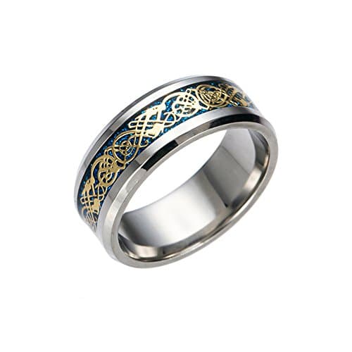 Dragon Scale Dragon Pattern Beveled Edges Celtic Rings Jewelry Wedding Band for Men (5)