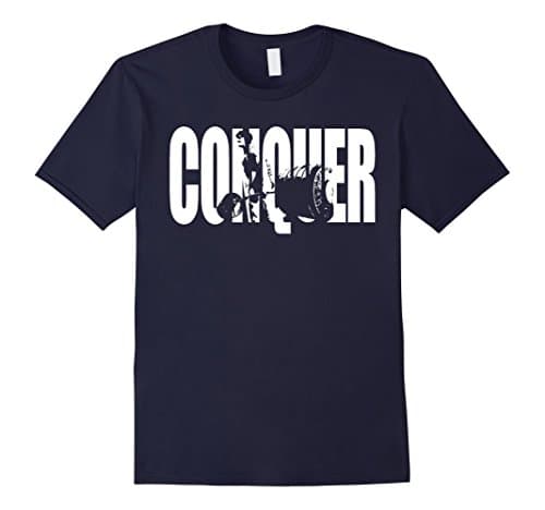 Mens CONQUER - Deadlift Motivational Workout T-Shirt Medium Navy