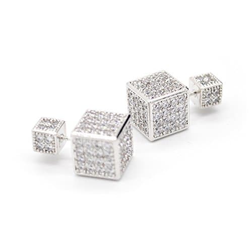 Silverstro Jewelry Handmade Crystal Magic Cube Earrings / Monaco Style Stud Ear Drops with Filigree Dazzle Platinum Plated Silver for Ball / Valentines-day / Anniversary Parties