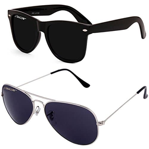 MaFs Classic Black Aviator Dark Matt Wayfarer Combo Pack Boys Sunglasses (DSC_072|Black,Blue)