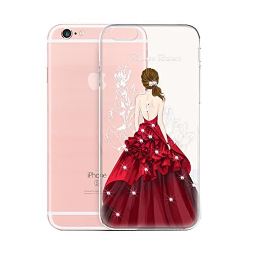 iPhone 6S Case,iPhone 6 Case,COSROLE Silicone Rubber TPU Thin Clear Transparent [Girl Dress Pattern] [3D Relif] Protective Anti-Scratch Back Phone Cover Case for iPhone 6/6S-Red Dress