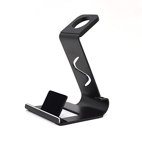 RCLITE 2-in-1 Aluminum Charging Stand Holder,Charging Docking Station for All Iwatch &amp; Iphone 5/ 5s/ 6/ 6 Plus, Tablet Mini Samsung,Sport Smartwatch (Black)