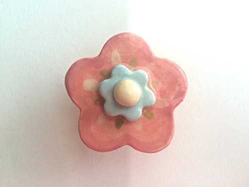 Pink and Blue Flower Knob, Handle, Drawer Pulls