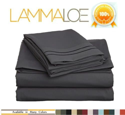Lamma Loe Supreme 1500 Series 4pc Bed Sheet Set- 100% Manufacturer Guaranteed - Cal King, Charcoal Gray, 1 Flat Sheet, 1 Fitted Sheet, 2 Pillowcases, Deep Pockets Fits 16" Mattress, Available in Many Sizes and Colors