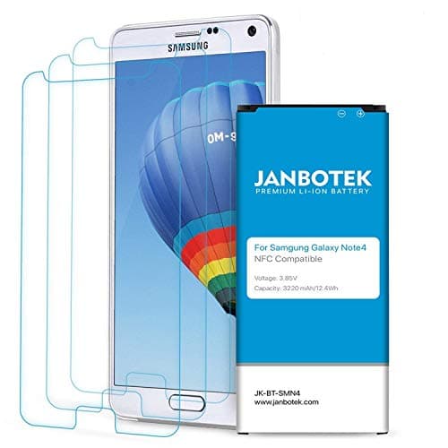 Galaxy Note 4 Battery, JANBOTEK 3220mAh Li-ion Replacement Battery for Samsung Galaxy Note 4 N910, N910U, N910V, N910T, N910A, N910P [NFC/Google Wallet Capable] with Screen Protector