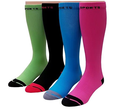 4 Pairs Moderate 15-20 mmHg Gruaduted Support Compression Knee High Socks (9-11, Sports Assorted 416)