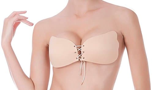 Magic Bra Women's V-shaped Rope Backless Strapless Adhesive Invisible Silicone Bra (FABRIC NUDE B)