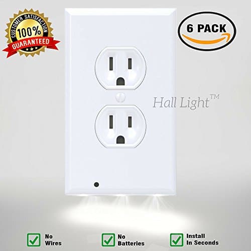 LED Night Light Wall Outlet Duplex Cover 6 Pack Hallway Lights, Bathroom, Bedroom,