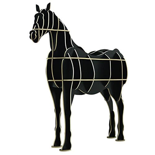 Creative DIY Wooden Storage Shelf Horse Shape Bookcase CD DVD Albums Stand Rack Organizer Rustic Decoration for Home Kitchen Nursery Office Hotel, Easy Assembly &amp; Detachable (Black)