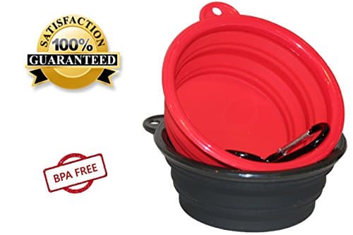 Meter.llc Northern Outback Travel Pet Bowl 2 Pack 2 Cup Silicone Collapsible Dog Bowl Cat Bowl Black red