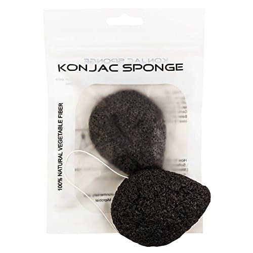 1 Konjac Sponge - Teardrop Shape Activated Bamboo Charcoal Infused - 100% Natural Gentle Exfoliating & Pore Cleansing Facial Sponge - Ideal for All Skin Types - Sensitive, Dry, Oily & Acne Prone