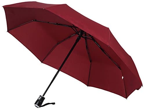 Fully Automatic Umbrella 3 Fold Travel Umbrella Windproof Rainproof (WINE RED)