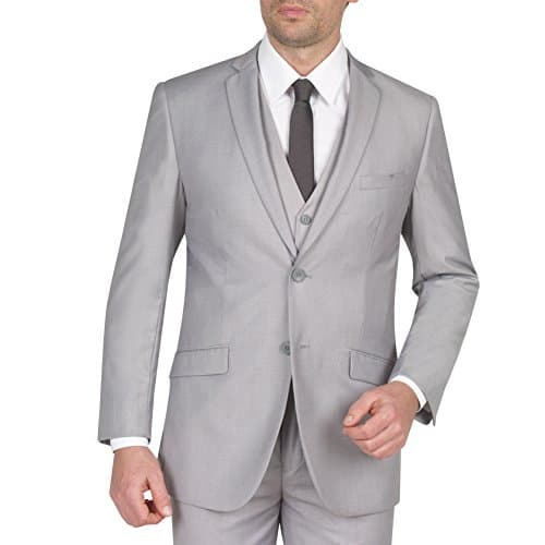 Tazio Mens Suit 2 Button 3 Piece Slim Fit Light Grey 50R
