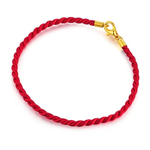 MaBelle Chinese Style Bright Red Gold Clasp Twisted String Chain Bracelet (5.5"), Gift For Newborn Baby