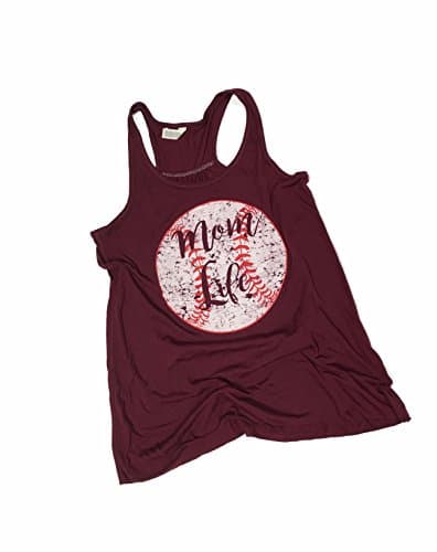 Devious Apparel Mom Life 8800 Baseball Softball Team Mom Tee Printed Flowy Women's Tank Top - Polyester Blend Cover Up (Med, Maroon)