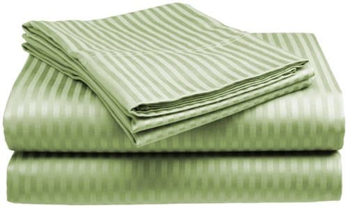 Crystal Trading 4-Piece Bed Sheet Set - Dobby Stripe - 100% Cotton Sateen - 400 Thread Count (Full, Sage)