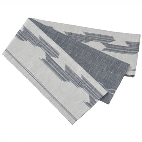 Kiryu Fabric, Reversible Obi Belt for Yukata, Feather Design, Made in Japan (Gray)