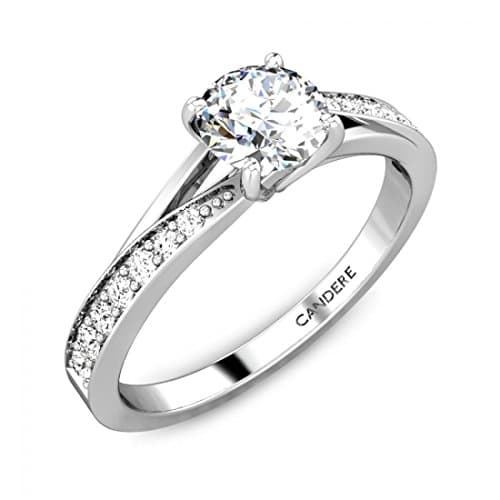 1/2 ctw (0.54 Carat) Solitaire Engagement Ring with Side Diamonds in 925 Sterling Silver / 14K Gold