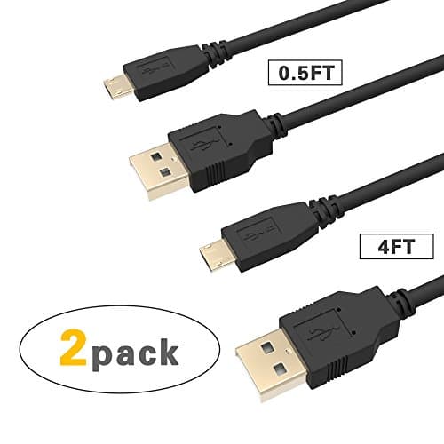 Micro USB Charger Cable Family 2Pack [0.5ft 4ft] High Speed USB2.0 Sync and Charging Cables for Samsung Galaxy S7 Edge/S7/S6 Edge/S6,Sony, Motorola, Kindle, MP3, Blackberry,Tablet and more - Black