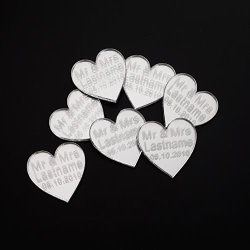 ivisi 50 pcs Personalized Mirror Silver Wedding Custom Last Name Acrylic Favours
