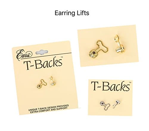 2 Pairs Gold &amp; Silver Tone T-Backs Pierced Ear Lobe Earring Backs Replacement Lifts Support Post / Stud