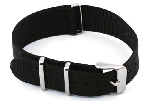 NATO Nylon Black Ballistic 3 Ring 20mm Watch Replacement Strap