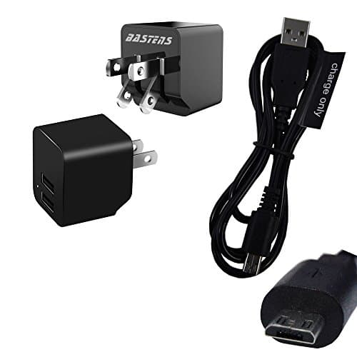 mini wall outlet fast 2.4 Amp 12W charger with dual USB power ports &amp; 22 awg charge only cable / pocket sized for travel designed for micro-USB devices