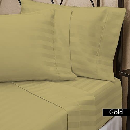 Stripe Pattern New 4 PCs Sheet Set 15" Deep Pocket Gold Color Twin Size 600 Thred Count {100% Egyptian Cotton}