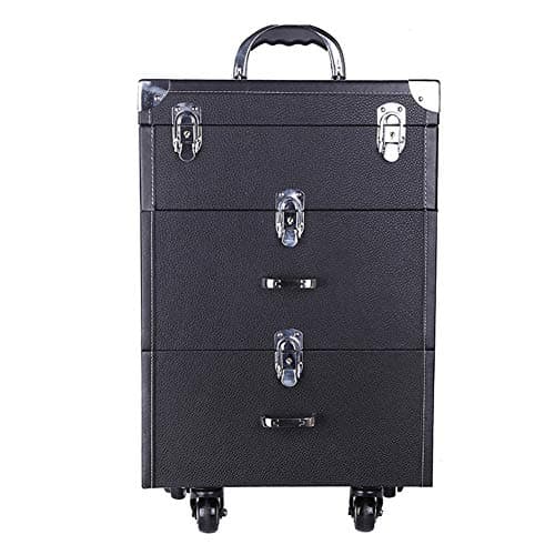 WBaRJ Nail Makeup Trolley Case, large capacity Cosmetic box Case Luggage Rolling, multi-layer Beauty Salon Tattoo Trolley Suitcase,Black