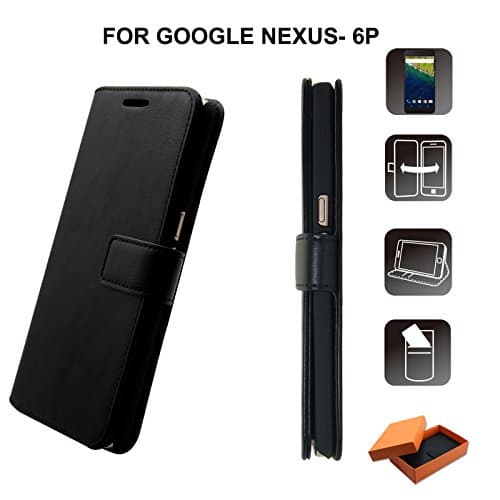 OZBO Black - Google Nexus 6p Wallet Case - Wallet Cell Phone Protective For Google Nexus 6p Case - Faux Leather -With Card Slots - And Kickstand