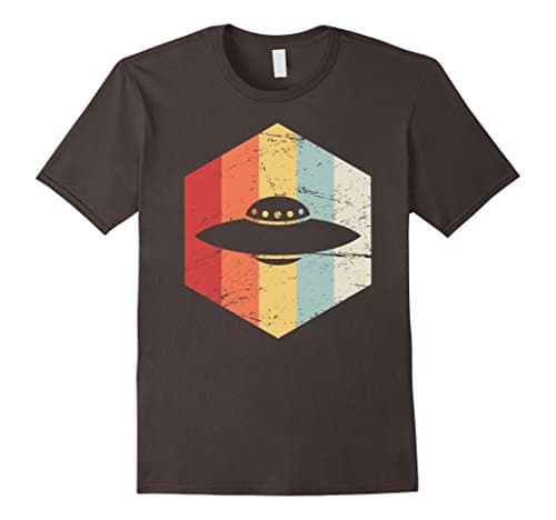 Mens Retro Alien UFO T-Shirt Medium Asphalt