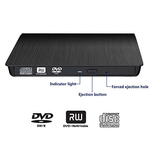 External DVD CD Drive，Juanery USB 3.0 Portable External High Speed Data Transfer CD DVD +/-RW Writer Burner Rewriter Slim DVD/CD Rom Drive for Notebook PC Support Windows/ Vista/7/8/10, Mac OSX(Black)