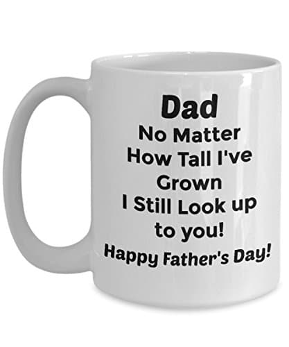 Abba eShop Mugs- "Dad...Look Up" Unique Cool Custom Coffee Tea Cup - White Ceramic Mug With Handle - 11oz or large 15 ounce Size Printed on Both Sides - Happy Fathers Day Gift For Dad
